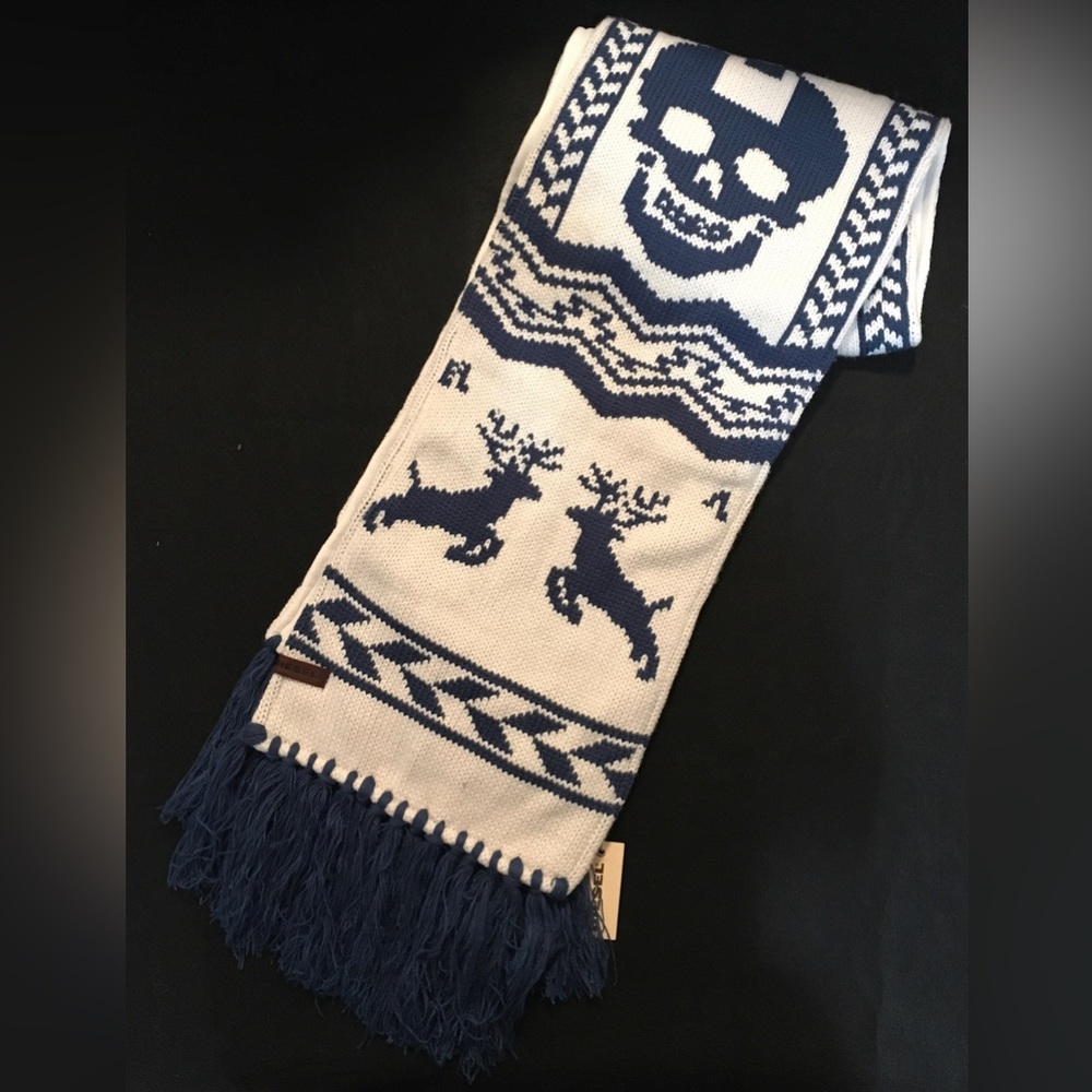 Diesel - Unique White And Blue Heavy Weight Knit Winter Scarf
